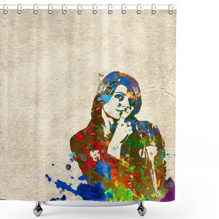 Personality  Girl With Finger On Lips Shower Curtains