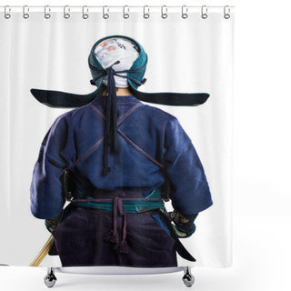 Personality  Male In Tradition Kendo Armor With Shinai (bamboo Sword). Shower Curtains