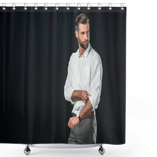 Personality  Handsome Businessman In White Shirt, Isolated On Black Shower Curtains
