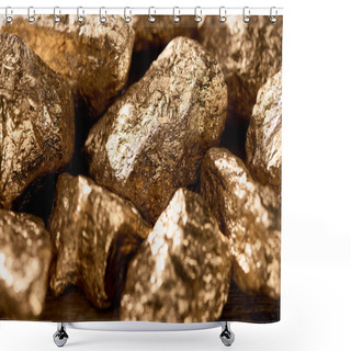 Personality  Close Up View Of Golden Textured Stones Shining In Sunlight Shower Curtains