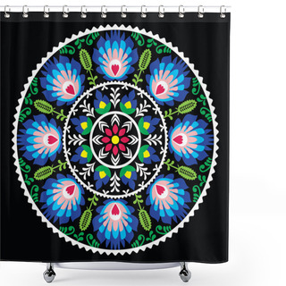 Personality  Polish Traditional Folk Art Pattern In Circle - Wzory Lowickie On Black Shower Curtains