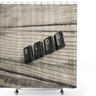 Personality  BLOG Wrote With Keyboard Keys On Wooden Background Shower Curtains