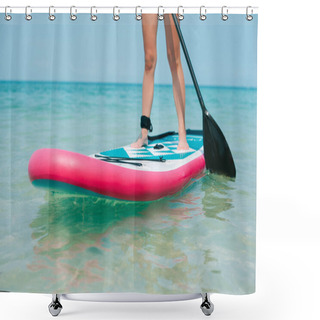 Personality  Cropped View Of Woman On Stand Up Paddle Board On Sea  Shower Curtains