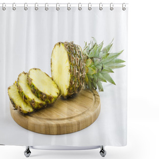 Personality  Cut And Sliced Pineapple On Wooden Board. Shower Curtains