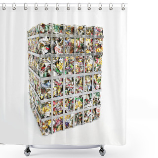 Personality  3D Rendering Of Compressed Beer Can Cube On White Background Shower Curtains