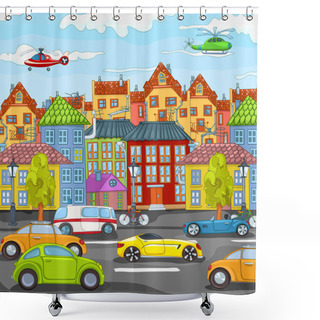Personality  City Cartoon. Shower Curtains