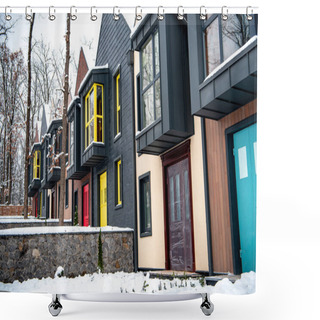 Personality  Fancy Modern Houses With Snow On Ground Near Trees Shower Curtains