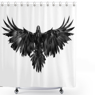 Personality  Drawn Flying Raven On A White Background Shower Curtains