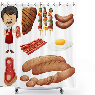 Personality  Butcher And Meat Products Shower Curtains