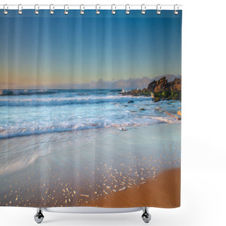 Personality  Sunrise Seascape With New Rocks Uncovered And Changed Landscape From Beach Erosion At Killcare Beach On The Central Coast, NSW, Australia. Shower Curtains