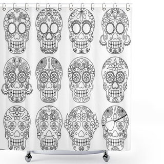 Personality  Vector Collection Of Day Of The Dead Skulls Or Sugar Skulls Shower Curtains