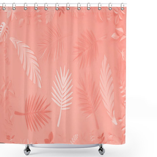 Personality  Top View Of Coral Tropical Paper Cut Palm Leaves, Minimalistic Background Shower Curtains