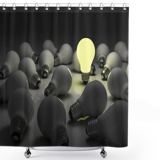 Personality  One Glowing Light Bulb Standing Out From The Unlit Incandescent Bulbs Shower Curtains