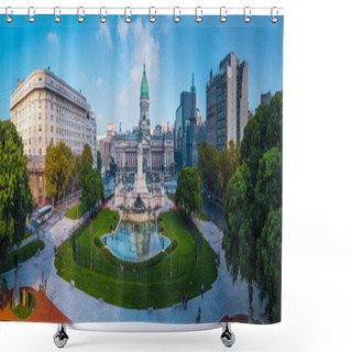 Personality  Panorama Of The City Of Buenos Aires. Aerial Panorama Of The Square Near Congreso At Sunny Day. Argentina Shower Curtains