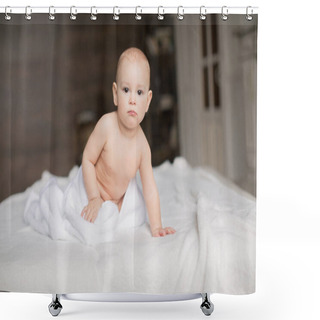 Personality  Baby Boy With White Towel Shower Curtains