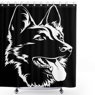 Personality  Black Silhouette Of A Sitting German Shepherd Black And White Shower Curtains
