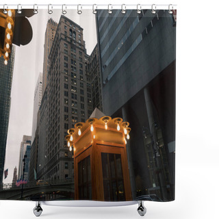 Personality  Vintage Phone Booth With Lamps On Evening Street In New York City Shower Curtains