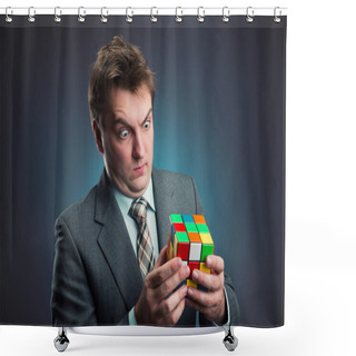 Personality  Businessman Holding Rubik Cube Shower Curtains
