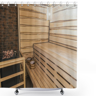 Personality  Interior Of Moder Wooden Finnish Sauna Shower Curtains