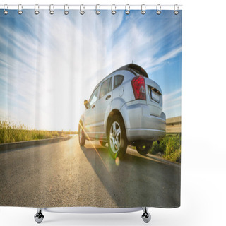 Personality  Car On Road Over Sunny Day Shower Curtains