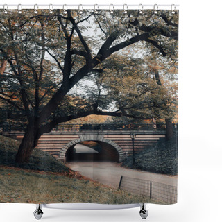 Personality  Pedestrian Bridge And Walkway Under Green Trees In Central Park Of New York City Shower Curtains