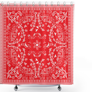 Personality  Red And White Elephant Asian Square Scarf Or Bandana Shower Curtains
