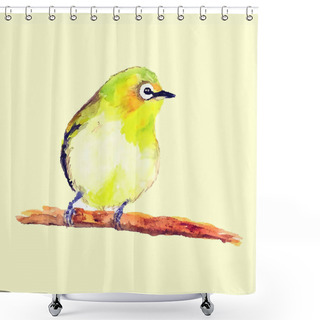 Personality  Yellow Bird On A Branch Made With Watercolor. Shower Curtains