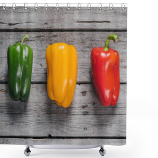 Personality  Bell Peppers Laying On Wooden Table Shower Curtains
