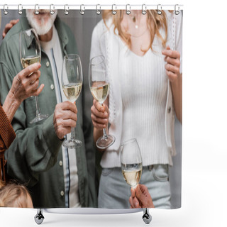 Personality  Cropped View Of Family Toasting With Wine Glasses During Easter Celebration Shower Curtains