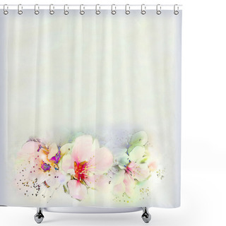 Personality  Greeting Vintage Card With Bright Spring Flowers And Frame On Hazed Background Shower Curtains