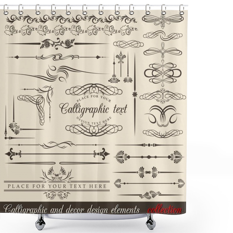 Personality  Calligraphic And Decor Design Elements. Vector Design Corners, Bars, Swirls, Frames And Borders. Hand Written Retro Feather Symbols. Shower Curtains