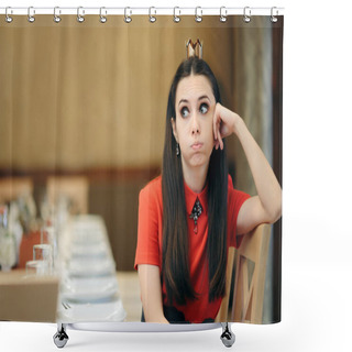 Personality  Sad Birthday Girl Sitting Alone At Party Table Shower Curtains