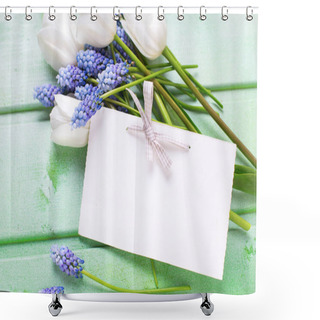 Personality  Empty Tag  And White Tulips  And Blue Muscaries  Flowers   Shower Curtains