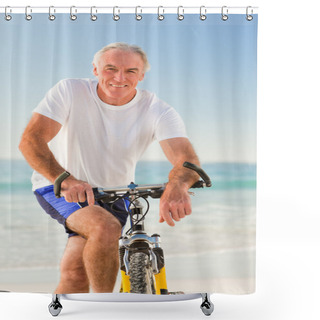 Personality  Senior Man With His Bike Shower Curtains