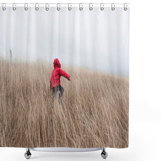 Personality  Little Boy Walking In Dry Grass  Shower Curtains