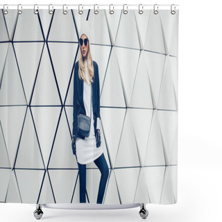 Personality  Glamorous Blonde On The Street. Urban Fashion Shower Curtains