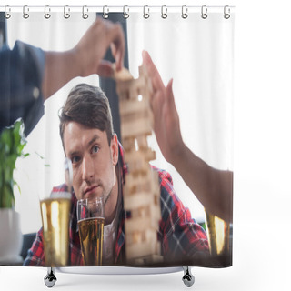 Personality  Men Playing Jenga Game Shower Curtains