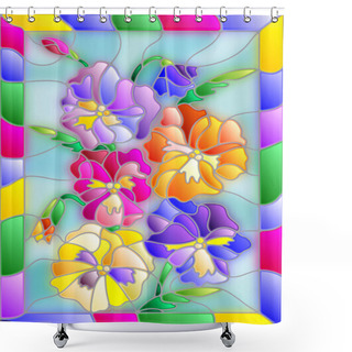 Personality  Illustration In Stained Glass Style With Flowers, Buds And Leaves Of Pansy Shower Curtains