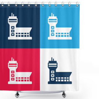 Personality  Airport Blue And Red Four Color Minimal Icon Set Shower Curtains