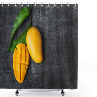 Personality  Yellow Mango Beautiful Skin In The Basket Blackboard Background Shower Curtains