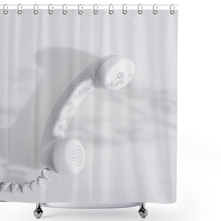 Personality  Top View Of Shadows Near Retro Handset On White  Shower Curtains