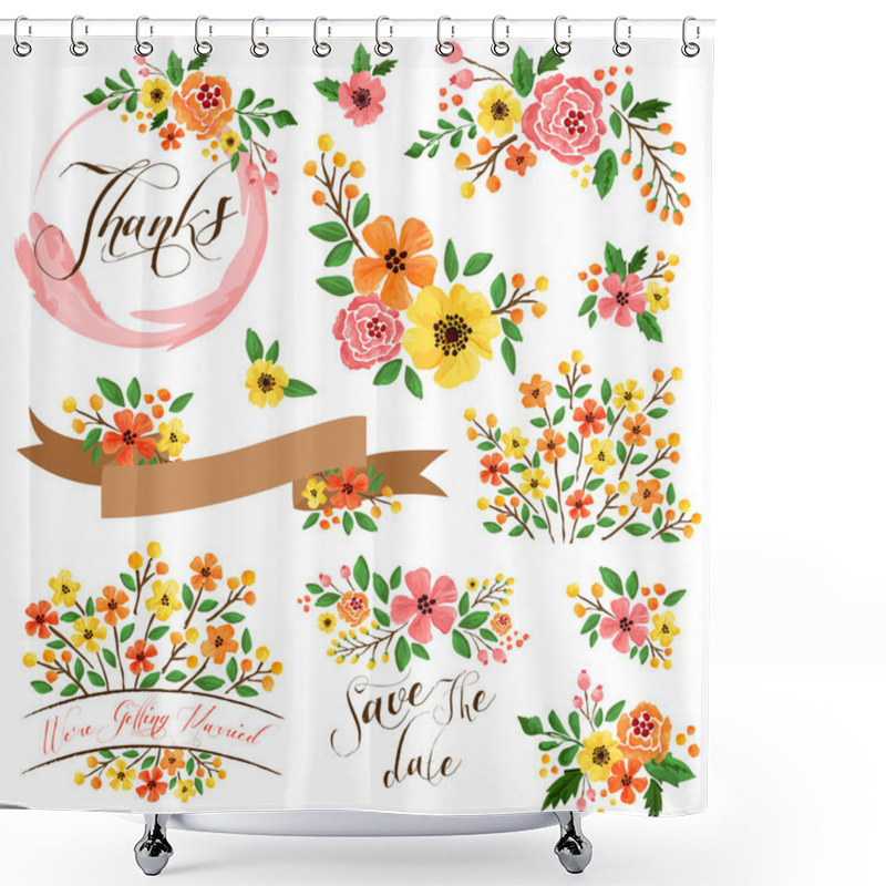 Personality  Yellow Orange Flower Vector Set Shower Curtains