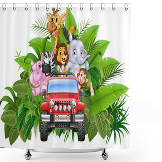 Personality  Happy Holiday Animal Africa In The Red Car Shower Curtains