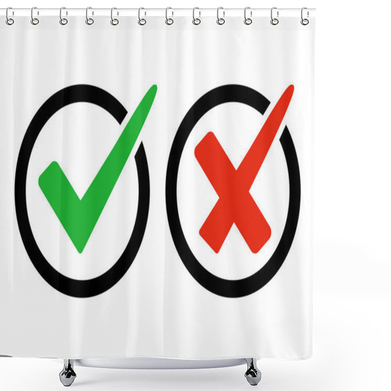 Personality  Green Check Mark And Red Cross. Right And Wrong. Vector Illustration Shower Curtains