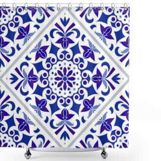 Personality  Blue And White Tile Pattern Shower Curtains
