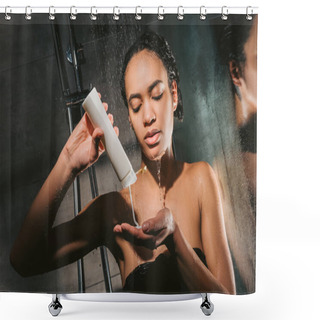 Personality  Attractive African American Girl Washing Body With Shower Gel Shower Curtains
