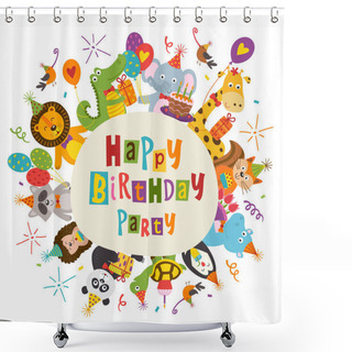 Personality  Frame Happy Birthday With Funny Animals - Vector Illustration, Eps Shower Curtains