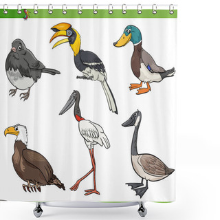 Personality  Cartoon Illustration Of Comic Birds Animal Species Characters Set Shower Curtains