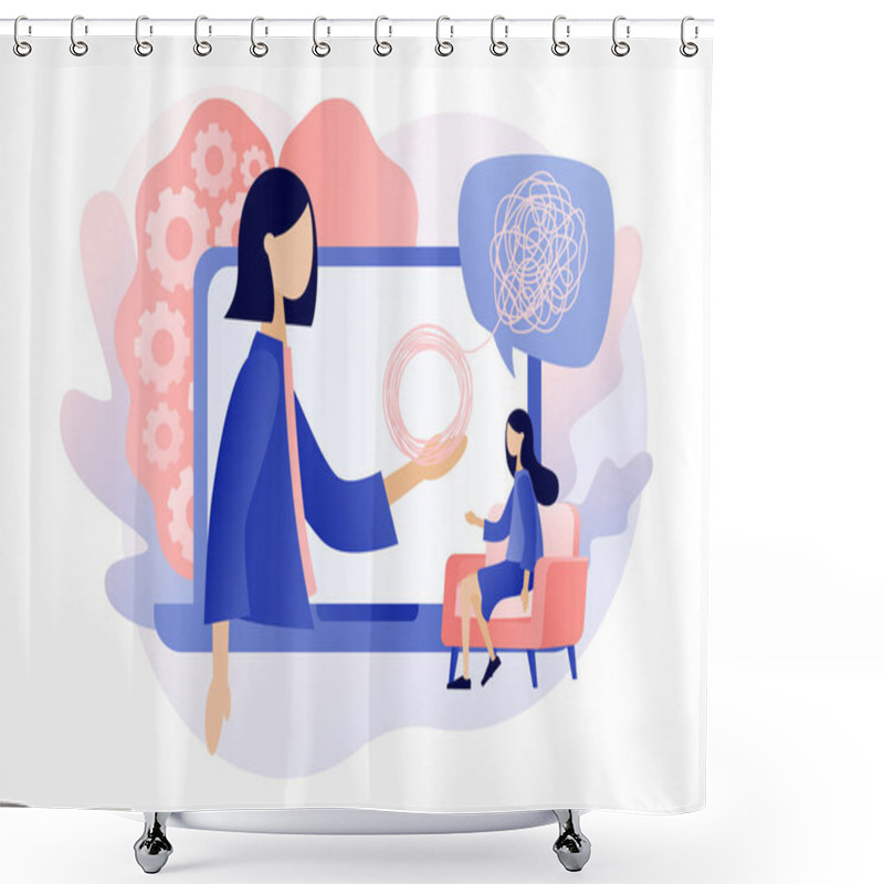 Personality  Psychologist Online. Psychotherapy Practice, Psychological Help, Psychiatrist Consulting Patient. Psychology. Modern Flat Cartoon Style. Vector Illustration On White Background Shower Curtains