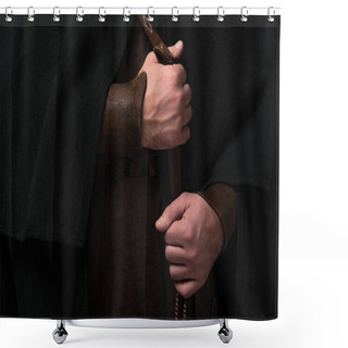 Personality  Close Up View Of Medieval Scottish Man Hands Shower Curtains